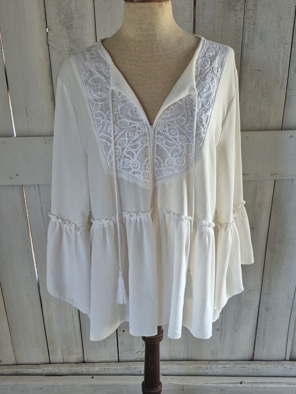 new directions White Boho Lace Yoke Peasant Tunic